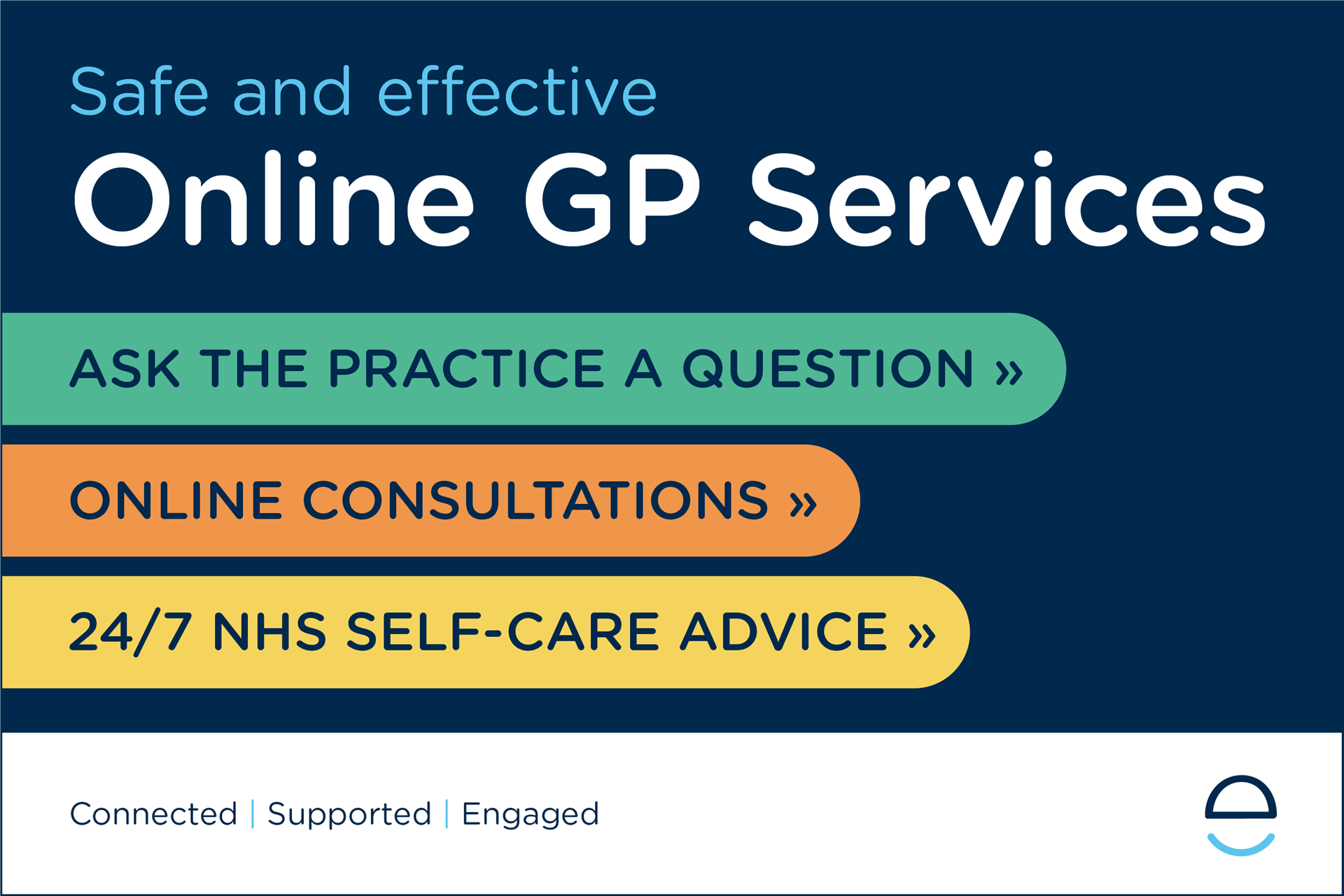 Safe and effective Online GP Services. Ask the practice a question, online consultations, 24/7 self-care advice